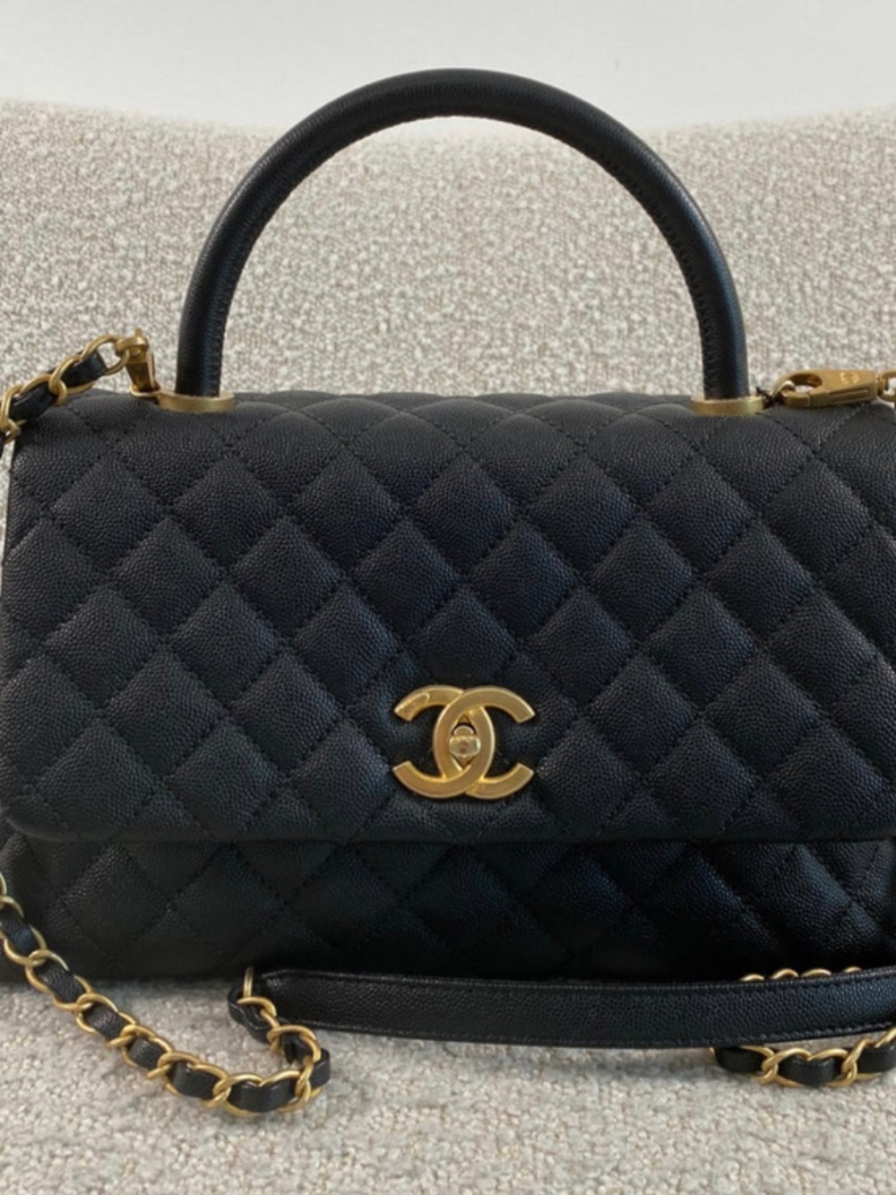 Authentic Pre-Owned Chanel Coco Handle Black Caviar Gold Tone Hardware Small